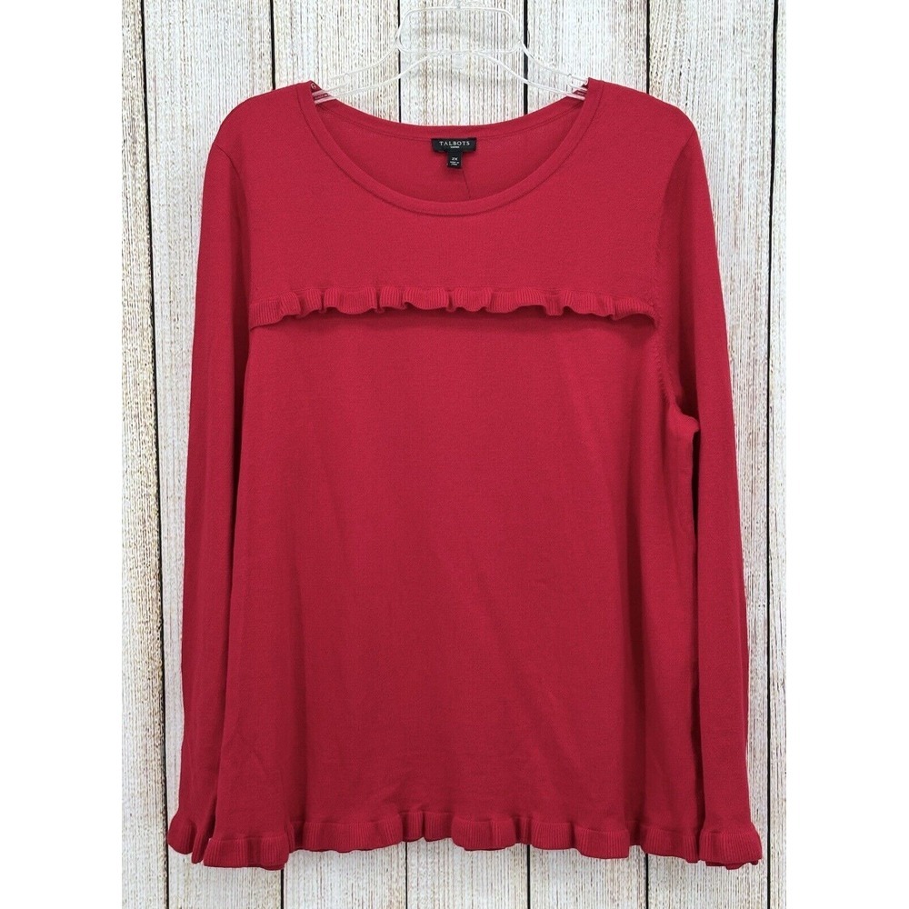 Talbots Ruffle Trim Sweater Size 2X Cashmere Blend Round Neck Pullover NWT‎